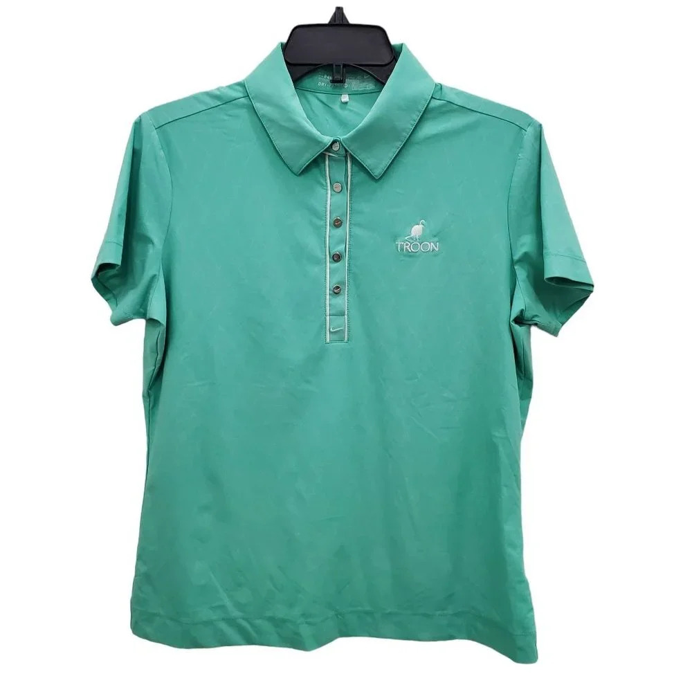 NikeGolf Dri-Fit Women's Troon AZ‎ Turquoise Center Swoosh Snap Button Polo Sz M